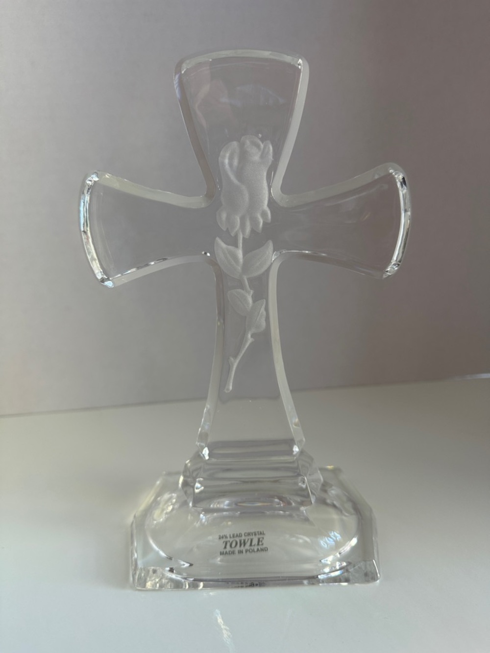 Towle Clear Crystal Cross with Etched Rose - Clear